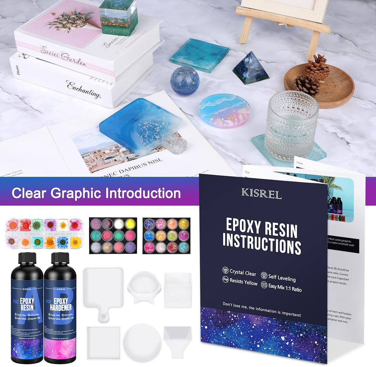 KISREL 18OZ Epoxy Resin Kit for Beginner, Resin Kit with Molds and Supplies
