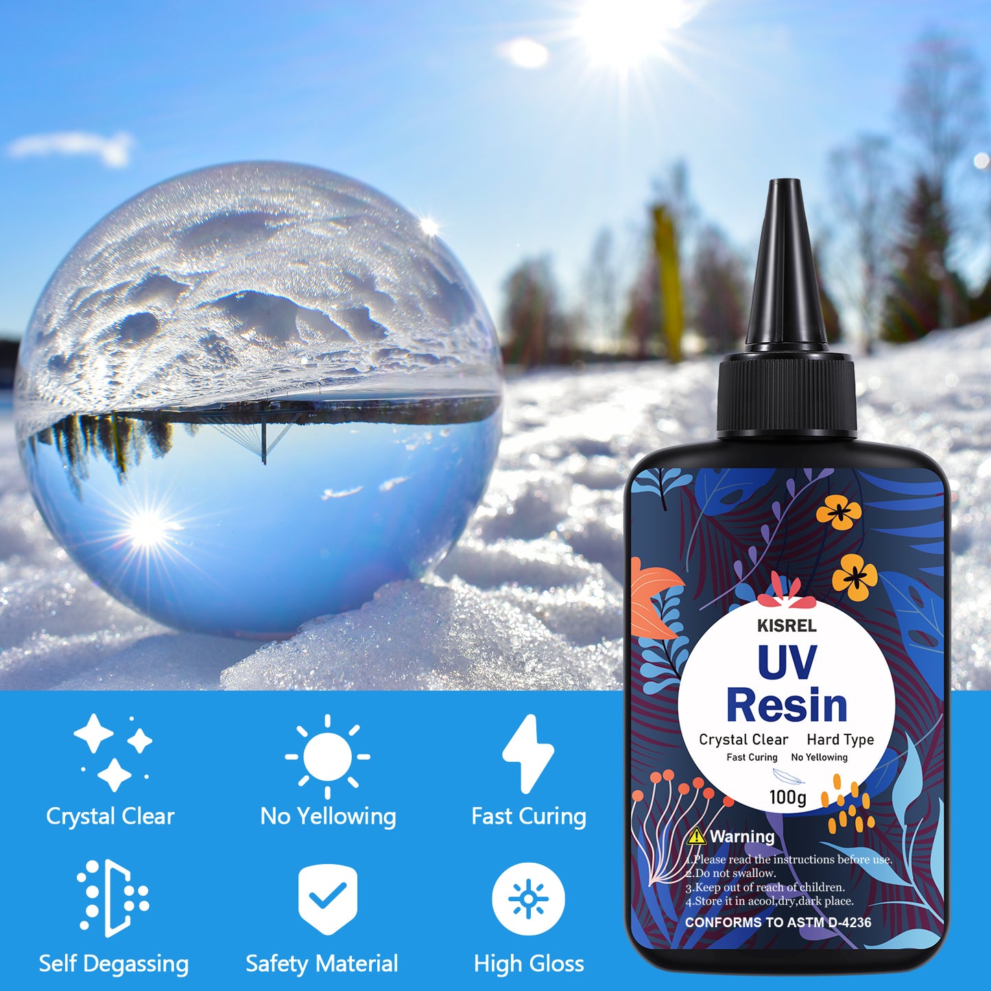KISREL UV Resin 300g - Upgraded UV Resin Kit, Hard Type Crystal Clear Ultraviolet Curing UV Epoxy Resin for Craft Jewelry Making