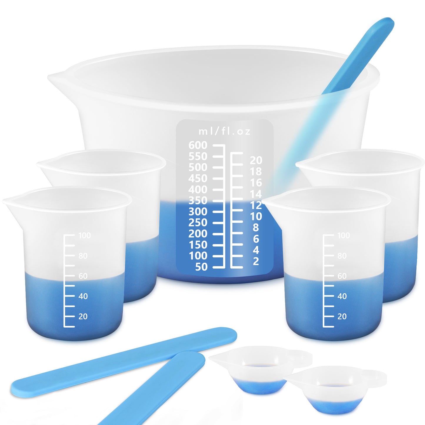 KISREL Silicone Measuring Cups for Resin, Resin Supplies with 600&100ml Silicone Cups, Resin Mixing Cups, Silicone Stir Sticks, Epoxy Mixing Cup