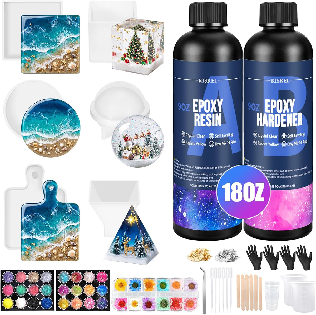 KISREL 18OZ Epoxy Resin Kit for Beginner, Resin Kit with Molds and Supplies