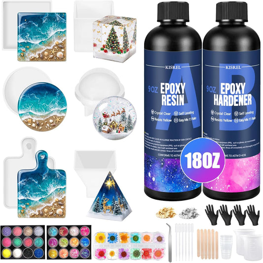 KISREL 18OZ Epoxy Resin Kit for Beginner, Resin Kit with Molds and Supplies