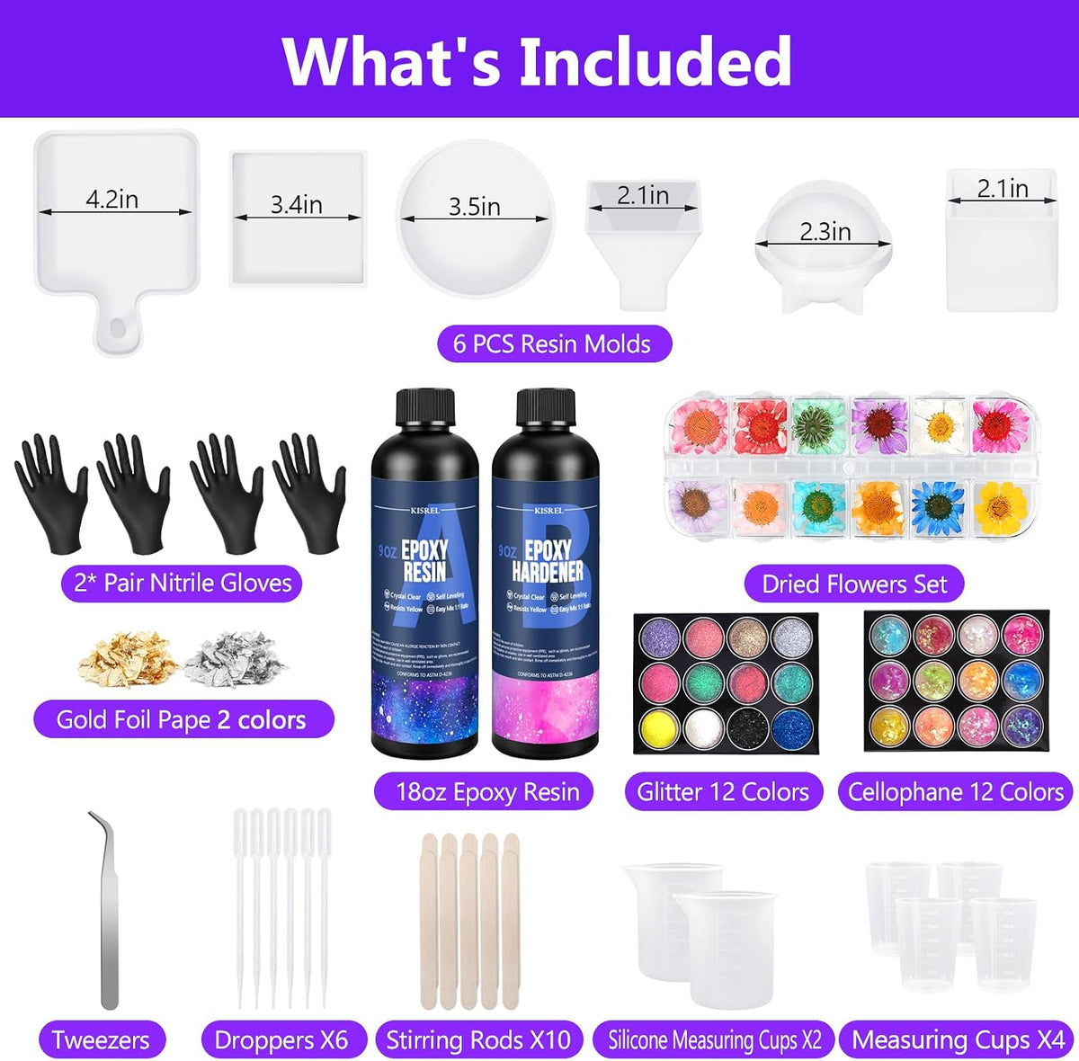 KISREL 18OZ Epoxy Resin Kit for Beginner, Resin Kit with Molds and Supplies