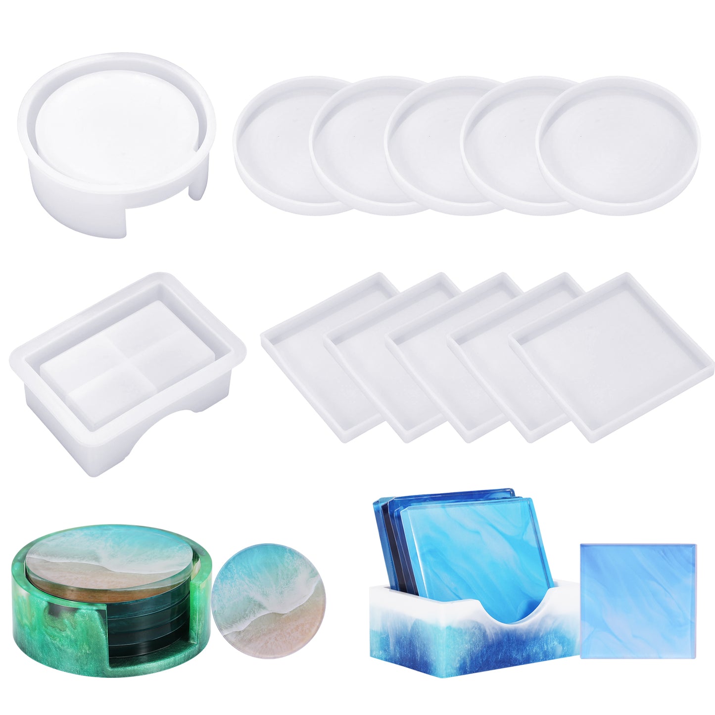 12 Pieces Resin Coaster Molds, Coaster Molds for Epoxy Resin, Coaster Resin Mold with Storage Box Mold for DIY Art Craft Cup Mats