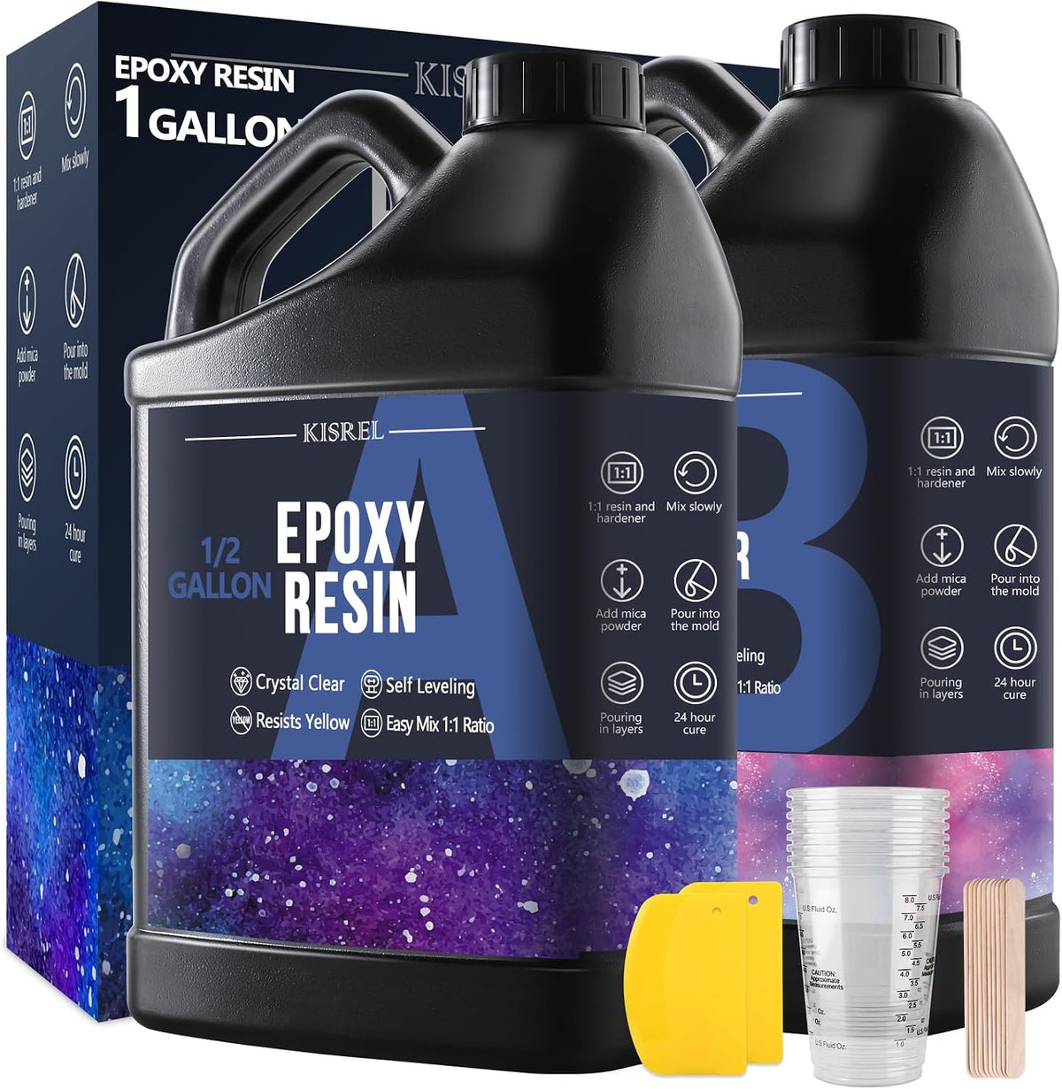 1Gallon Epoxy Resin Kit,Clear Resin No Yellowing No Bubble for Molds&Craft