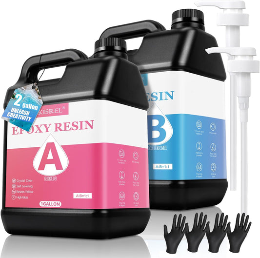 KISREL Epoxy Resin Kit 2 Gallon, Crystal Clear No Yellowing No Bubble Resin