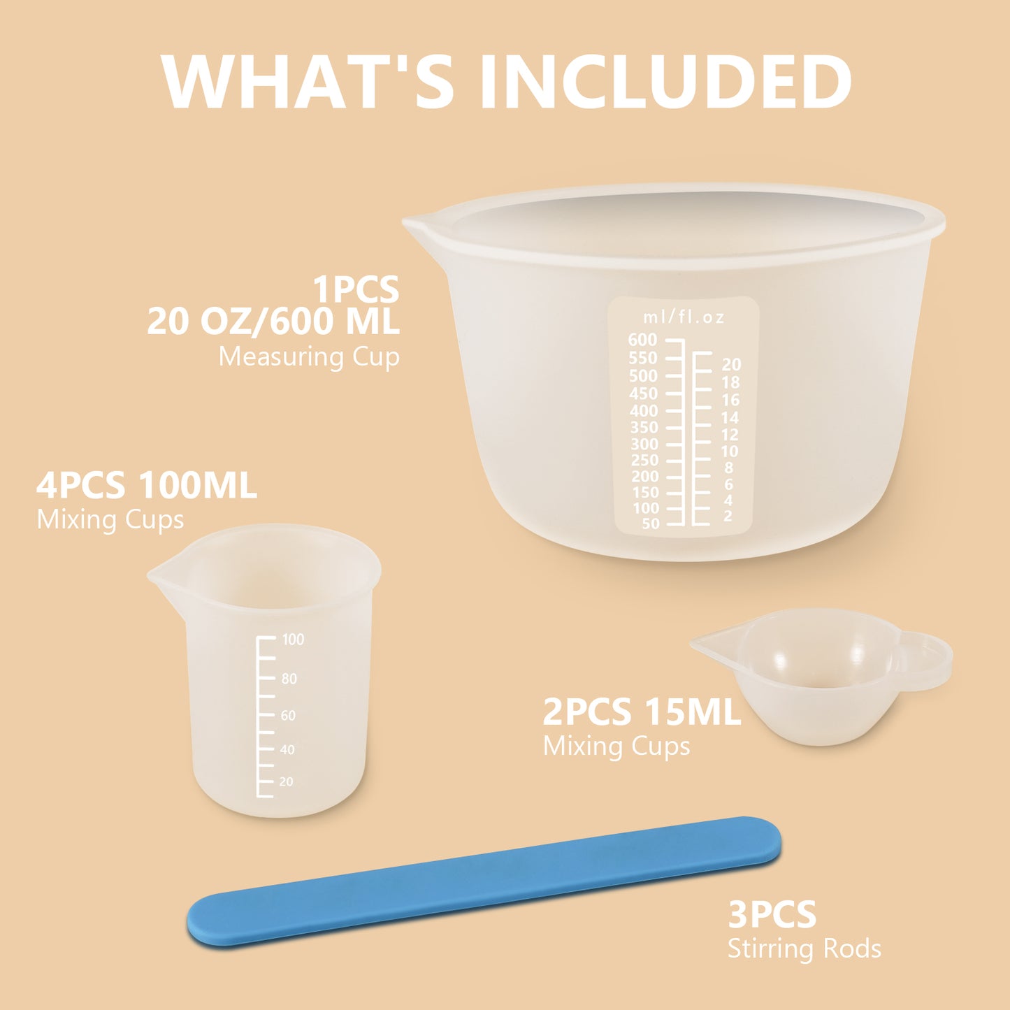 KISREL Silicone Measuring Cups for Resin, Resin Supplies with 600&100ml Silicone Cups, Resin Mixing Cups, Silicone Stir Sticks, Epoxy Mixing Cup