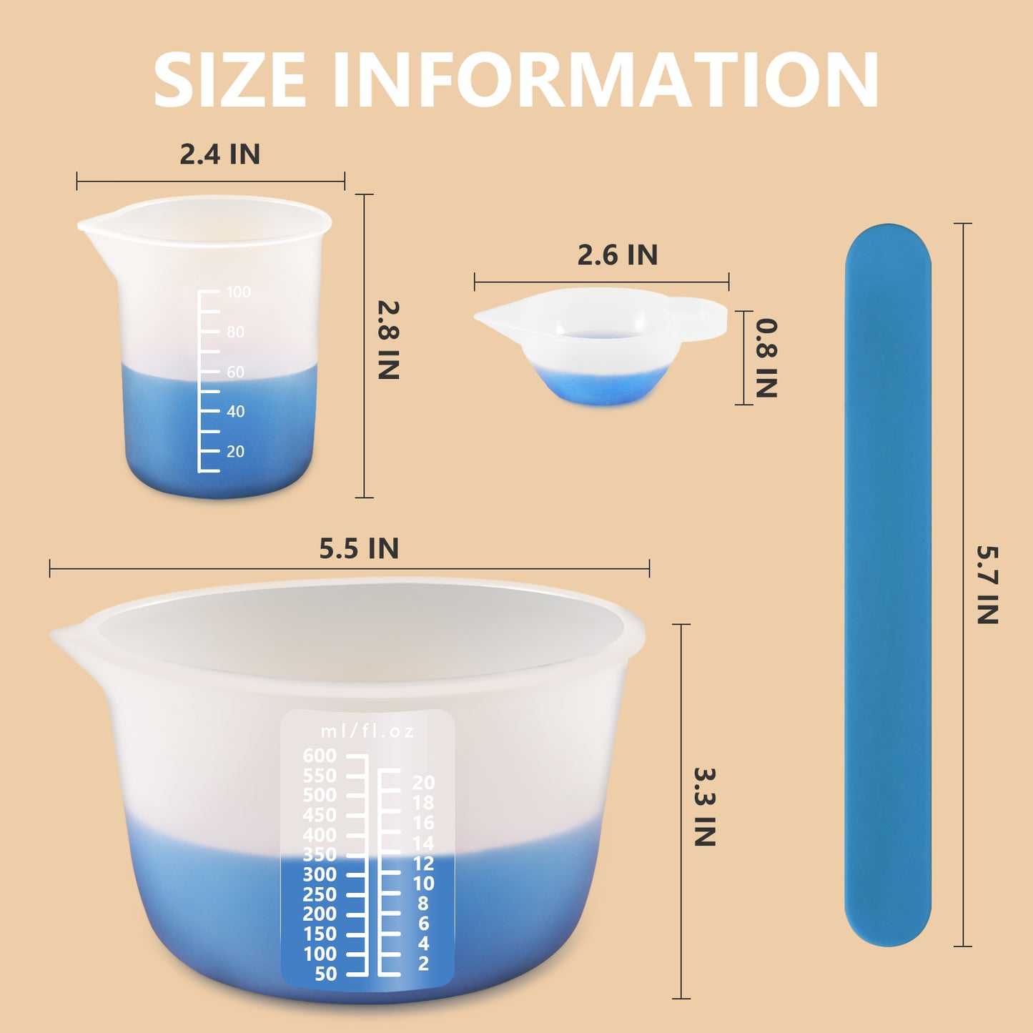 KISREL Silicone Measuring Cups for Resin, Resin Supplies with 600&100ml Silicone Cups, Resin Mixing Cups, Silicone Stir Sticks, Epoxy Mixing Cup