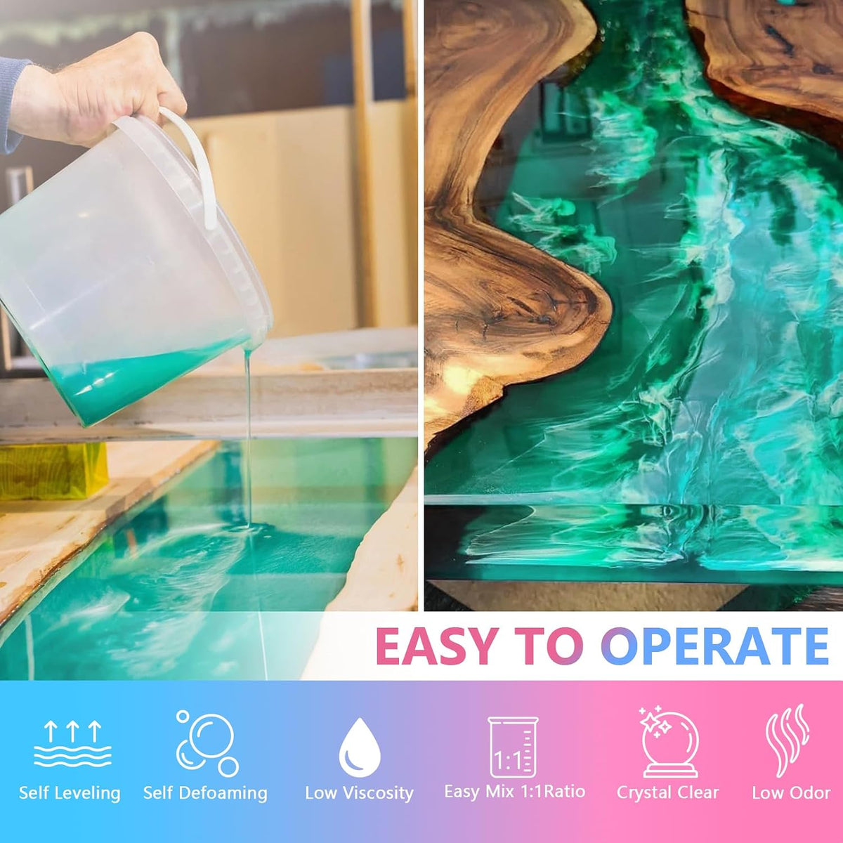 KISREL Epoxy Resin Kit 1Gallon, Crystal Clear No Yellowing No Bubble Resin
