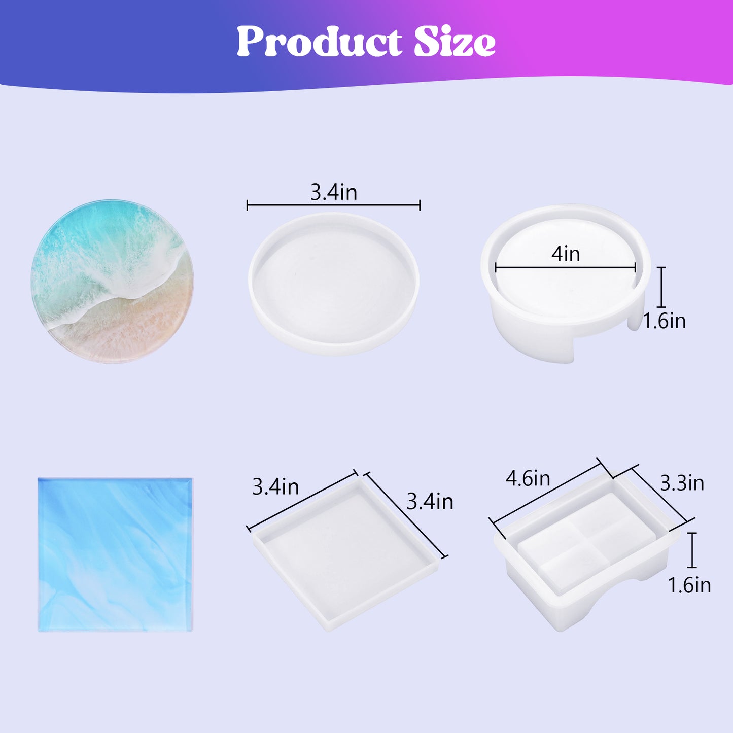 12 Pieces Resin Coaster Molds, Coaster Molds for Epoxy Resin, Coaster Resin Mold with Storage Box Mold for DIY Art Craft Cup Mats