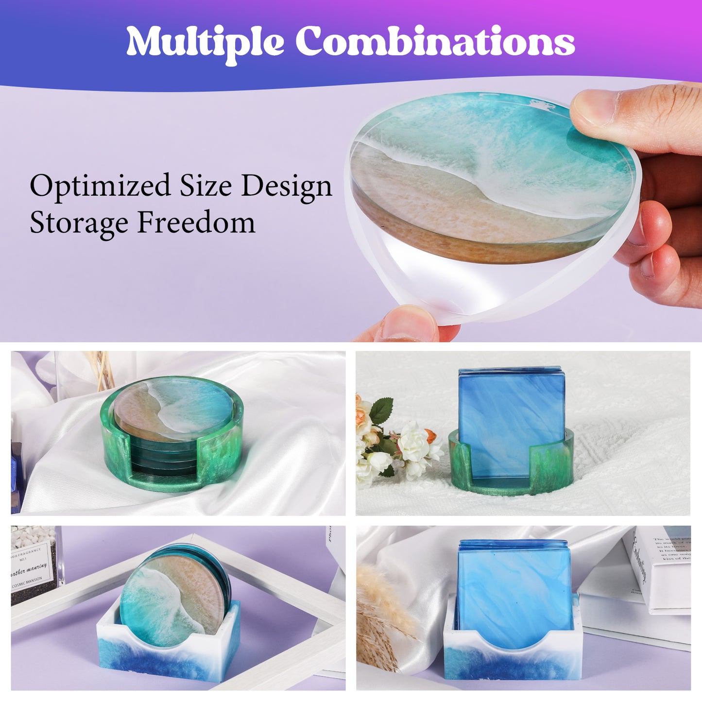 12 Pieces Resin Coaster Molds, Coaster Molds for Epoxy Resin, Coaster Resin Mold with Storage Box Mold for DIY Art Craft Cup Mats