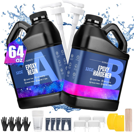 64OZ Epoxy Resin Kit, Clear Resin No Yellowing No Bubble for Molds & Craft