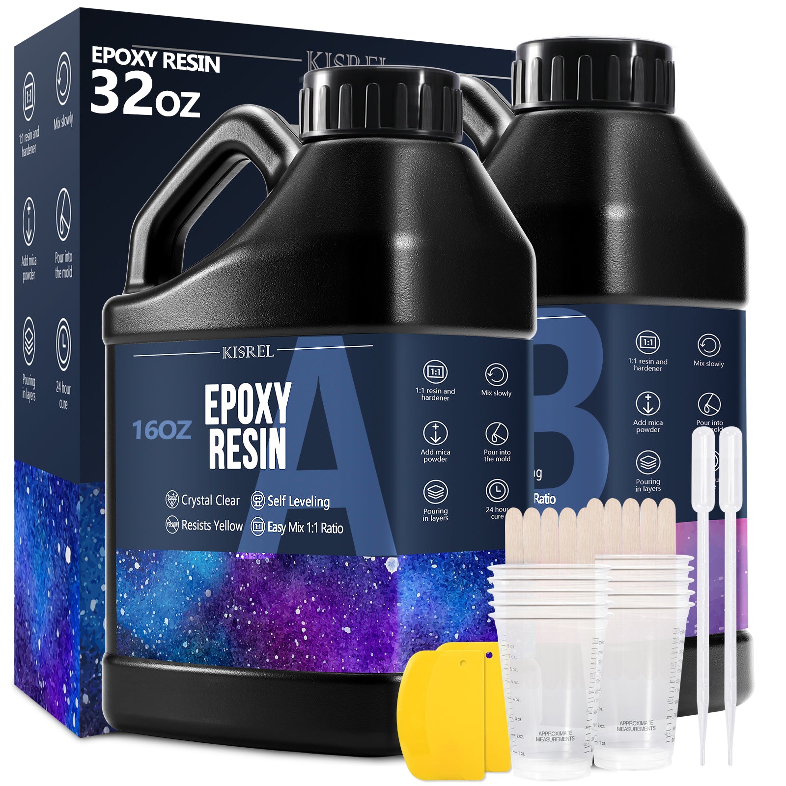 KISREL Epoxy Resin 32OZ Crystal Clear Epoxy Resin Kit No Yellowing